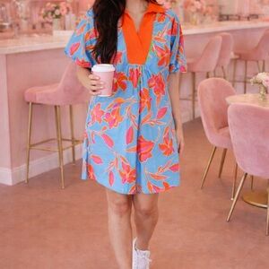 THML NWT Vibrant Floral Dress with Orange Accents